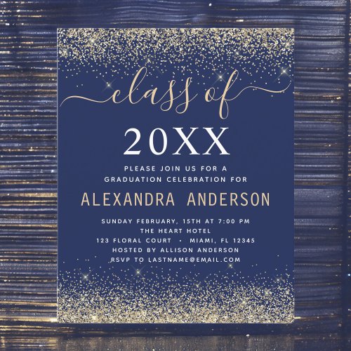 Budget 2023 Graduation Gold Navy Blue Invitation