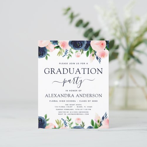 Budget 2023 Graduation Navy Blue Blush Pink Floral