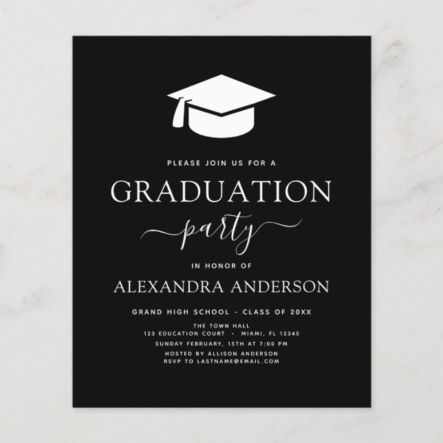 Budget 2023 Graduation Party Black Invitation Flyer (Front)