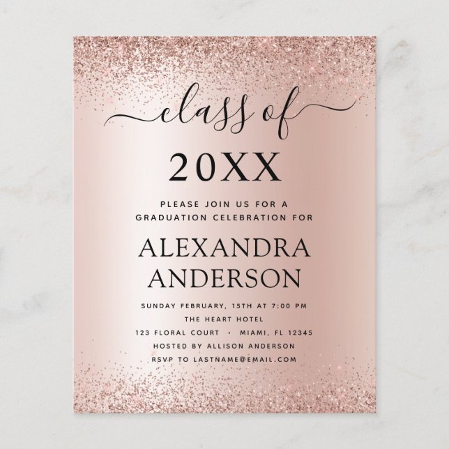 Budget 2023 Graduation Party Glitter Blush Pink Flyer (Front)
