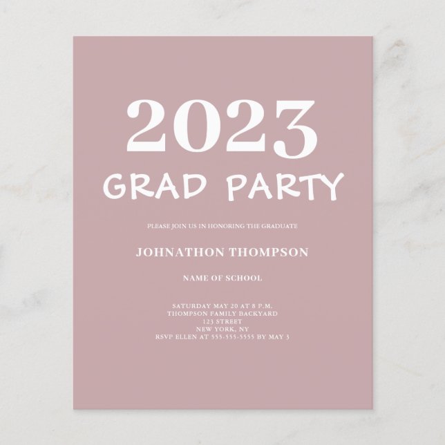 Budget 2023 Graduation Pink Party Invitation (Front)