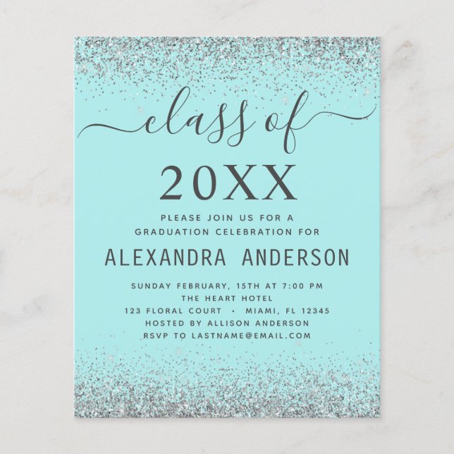 Budget 2023 Graduation Teal Aqua Blue Silver Flyer (Front)