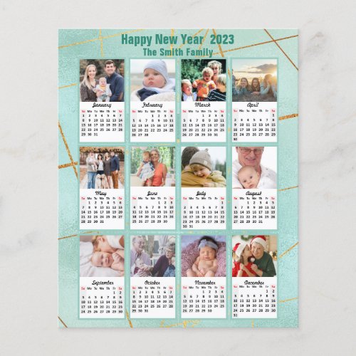 Budget 2023 Mint Green Family Photo Calendar Card Flyer