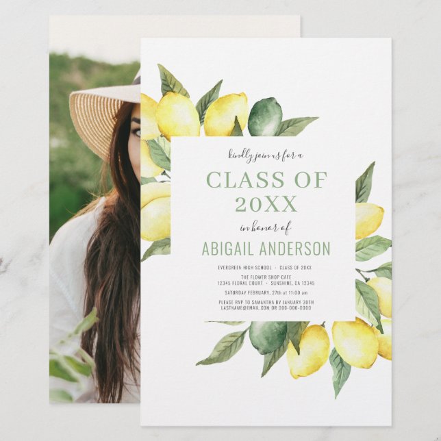Budget  2023 Modern Photo Lemon Grad Invitation (Front/Back)