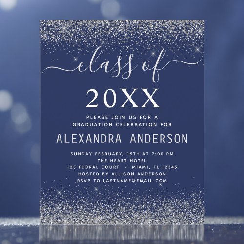 Budget 2023 Navy Blue Silver Graduation Invitation