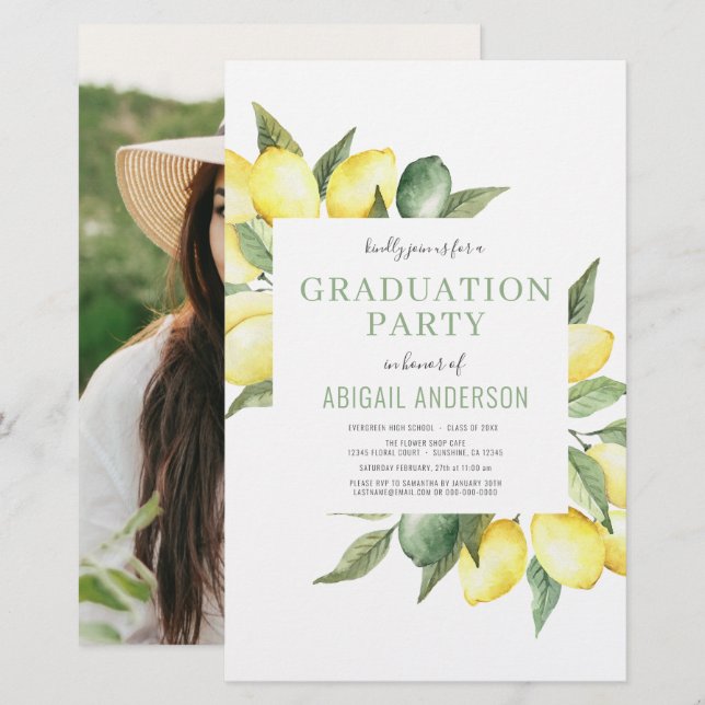Budget 2023 Photo Lemon Grad Party Invitation (Front/Back)