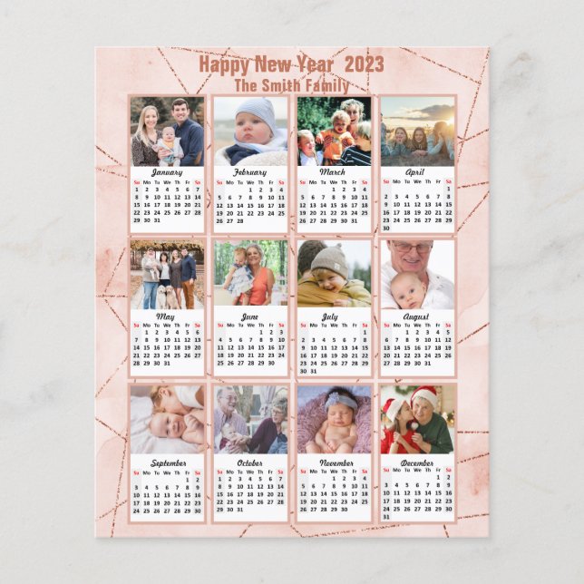 Budget 2023 Rose Gold Modern Photo Calendar Card Flyer (Front)