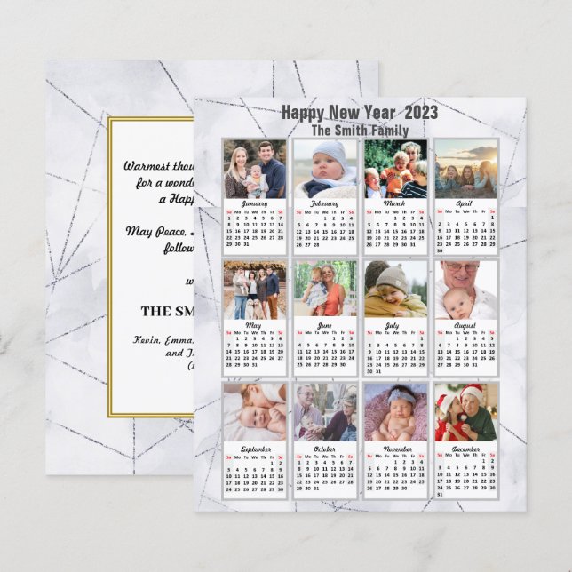 Budget 2023 Silver Gold Family Photo Calendar Card (Front/Back)