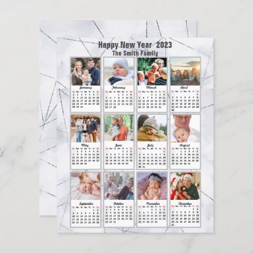 Budget 2023 Silver Gold Family Photo Calendar Card