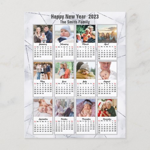 Budget 2023 Silver Gold Family Photo Calendar Card Flyer