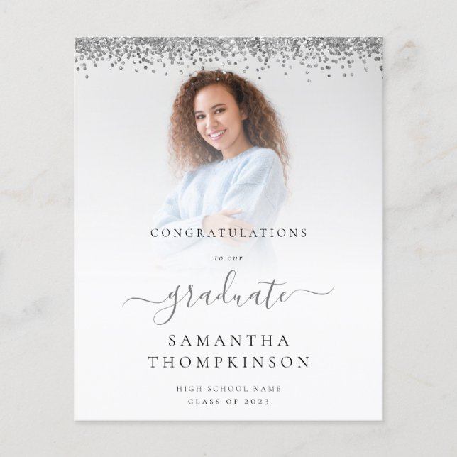 Budget 2024 Grad Photo Silver Glitter Announcement (Front)