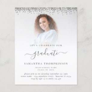 Budget 2024 Grad Photo Silver Glitter Invitation