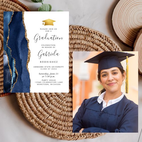 Budget 2024 Graduation Blue Agate Photo Invite