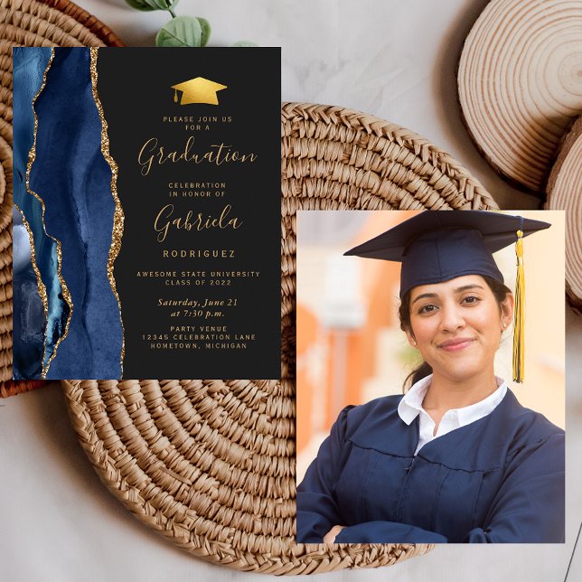 Budget 2024 Graduation Blue Agate Photo Invite (Creator Uploaded)