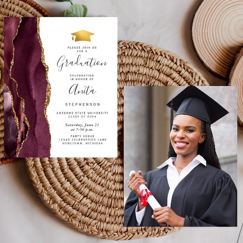 Budget 2024 Graduation Burgundy Agate Photo Invite