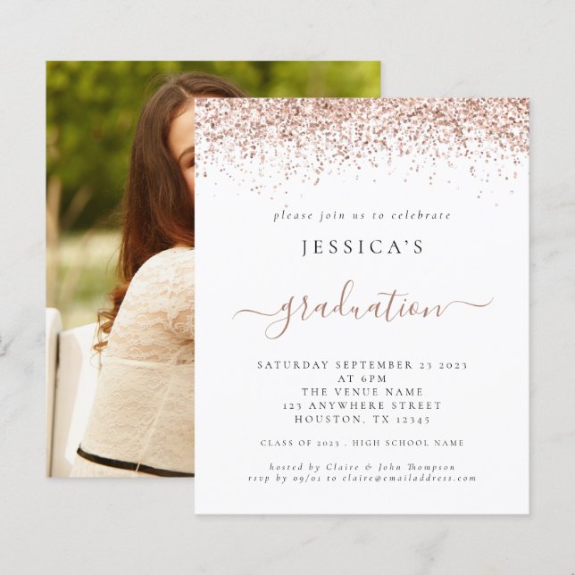 Budget 2024 Graduation Photo Rose Gold Glitter (Front/Back)