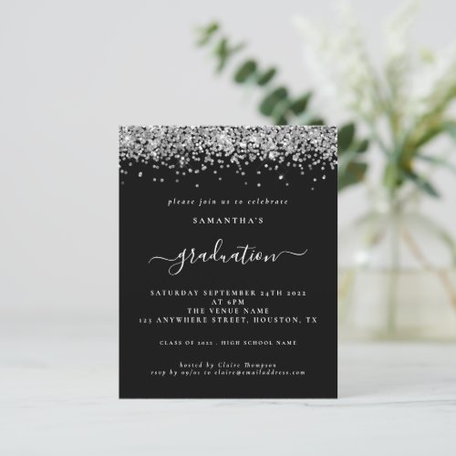 Budget 2024 Graduation Silver Glitter Black Invite