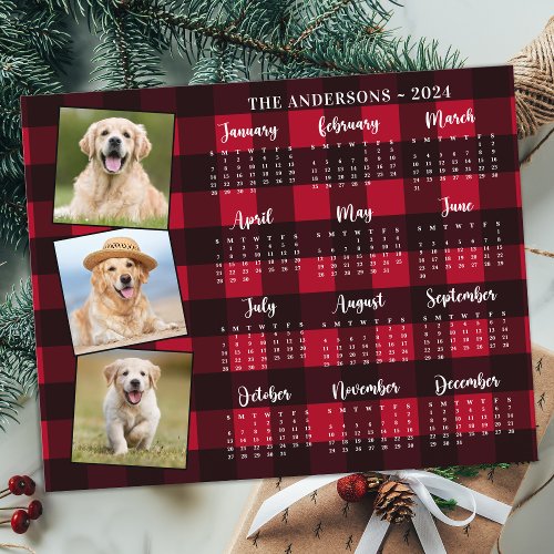 Budget 2024 Photo Pet Dog Red Plaid Calendar Card