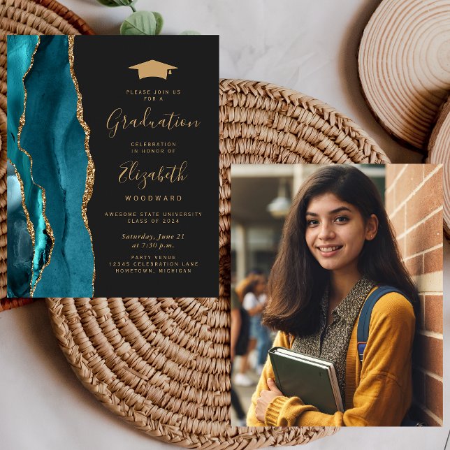 Budget 2025 Graduation Teal Agate Photo Invite (Creator Uploaded)