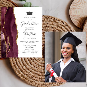 Budget 2026 Burgundy Gold Agate Graduation Invite