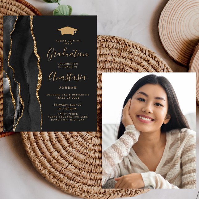 Budget 2026 Graduation Black Agate Photo Invite (Creator Uploaded)