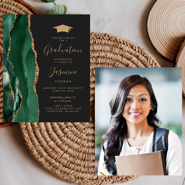 Budget 2026 Graduation Green Agate Photo Invite (Creator Uploaded)