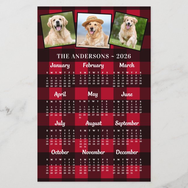 Budget 2027 Buffalo Plaid Red Photo Calendar Card (Front)