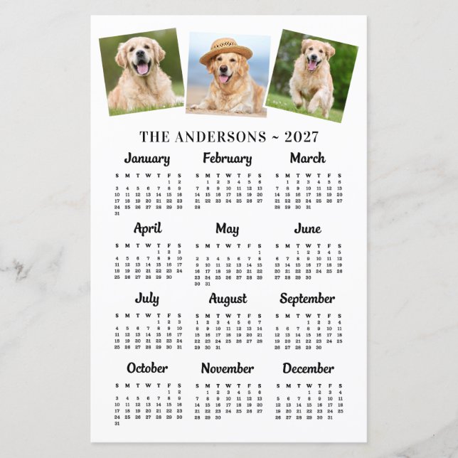 Budget 2027 Pet Photo Dog 12 Month Calendar Card (Front)
