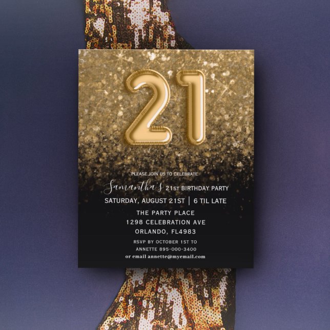 Budget 21st Birthday Black & Gold Invitation  (Creator Uploaded)