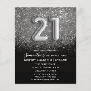 Budget 21st Birthday Black & Silver Invitation