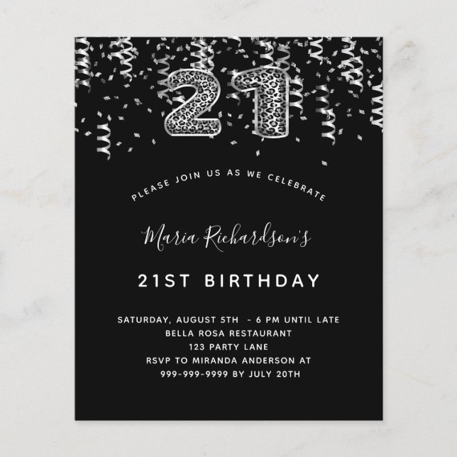 Budget 21st birthday black silver leopard party (Front)