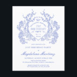 BUDGET 21st Birthday Blue Floral Crest<br><div class="desc">An elegant French vintage blue floral crest takes center stage on this timeless birthday invitation. Ornate,  formal and very feminine will make any birthday lady feel very special. Coordinating party supplies are available.</div>