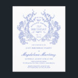 BUDGET 21st Birthday Blue Floral Crest<br><div class="desc">An elegant French vintage blue floral crest takes center stage on this timeless birthday invitation. Ornate,  formal and very feminine will make any birthday lady feel very special. Coordinating party supplies are available.</div>