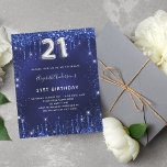 Budget 21st birthday blue silver glitter<br><div class="desc">A modern,  stylish and glamorous invitation for a 21st birthday party.  A navy blue background,  decorated with faux glitter dust.  The blue color is uneven. Personalize and add your name and party details.  Number 21 is written with a balloon style font,  script,  silver colored.</div>