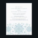 BUDGET 21st Birthday Blue Snowflake Invitation<br><div class="desc">Very elegant blue watercolor snowflakes create a pretty border along the bottom of this adult birthday invitation. Modern and minimalist design has an open and airy feel. The contemporary aesthetic will appeal to people of all ages.</div>