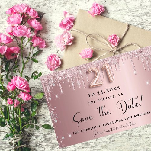 Budget 21st birthday blush glitter save the date