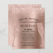 Budget 21st Birthday Champagne Rose Gold Invite (Front/Back)