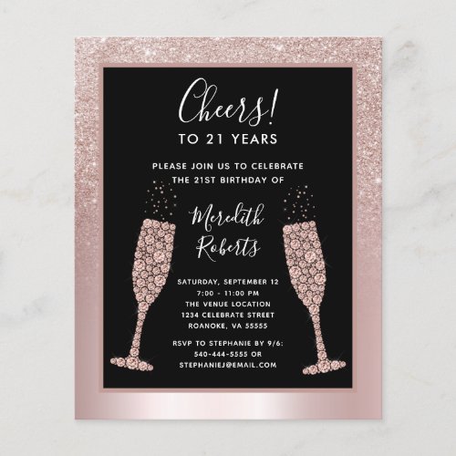 Budget 21st Birthday Champagne Toast Party Invite
