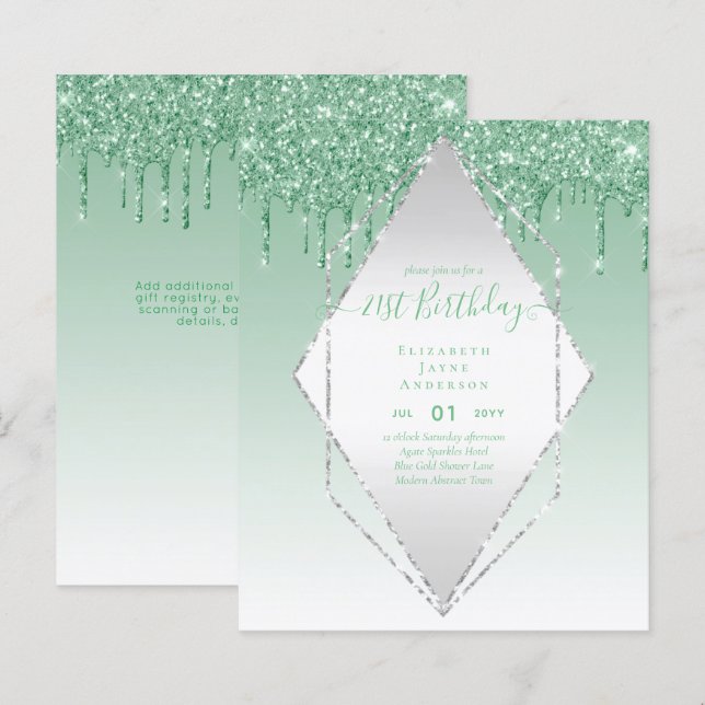 BUDGET 21st Birthday Dripping Glitter Glamor Invit (Front/Back)