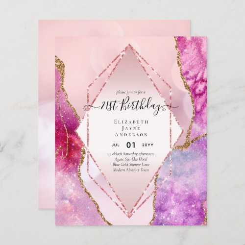 BUDGET 21st Birthday Glittery AGATE Sparkle Invite