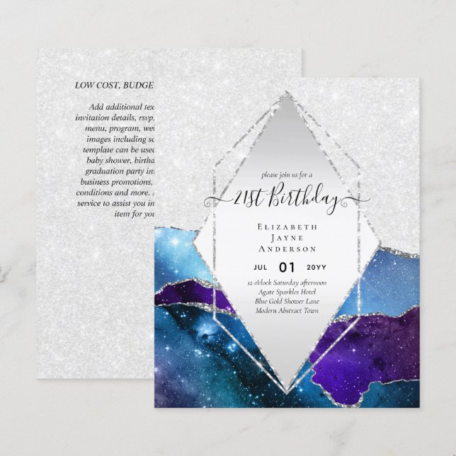 BUDGET 21st Birthday Glittery AGATE Sparkle Invite (Front/Back)