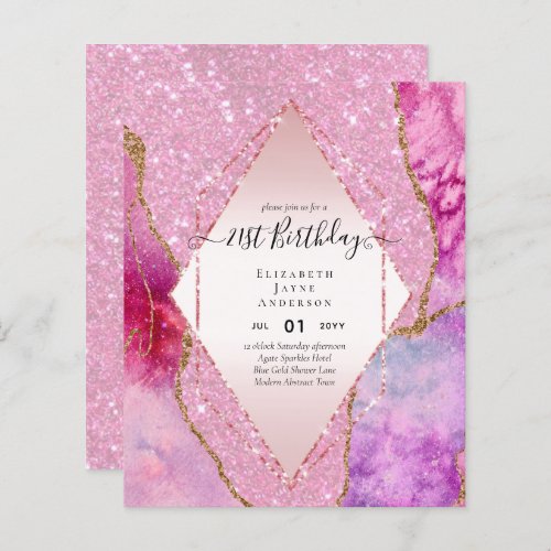 BUDGET 21st Birthday Glittery AGATE Sparkle Invite