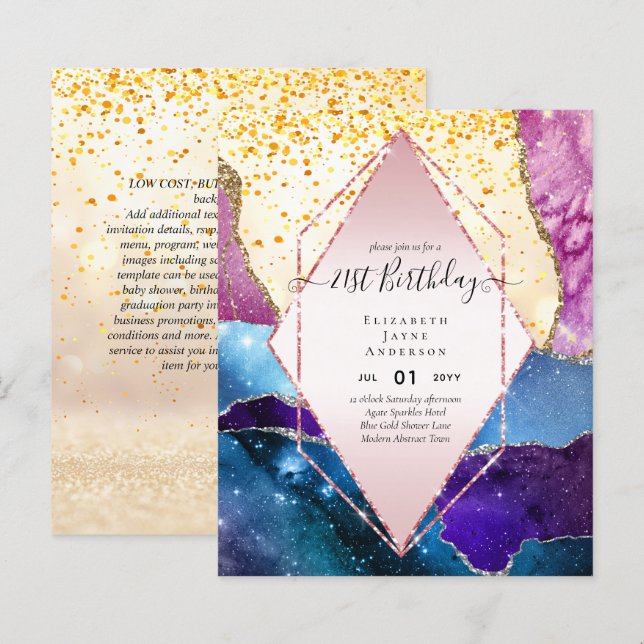 BUDGET 21st Birthday Glittery AGATE Sparkle Invite (Front/Back)