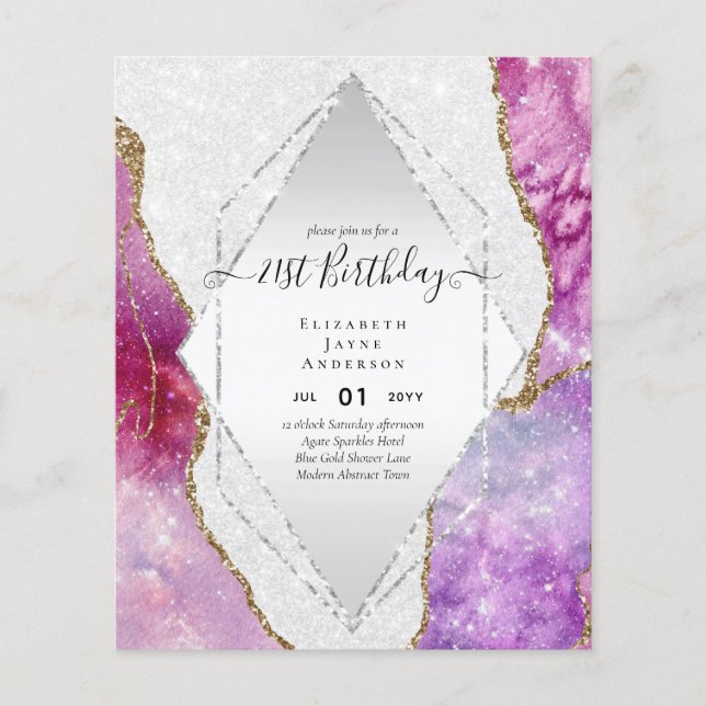 BUDGET 21st Birthday Glittery AGATE Sparkle Invite Flyer (Front)