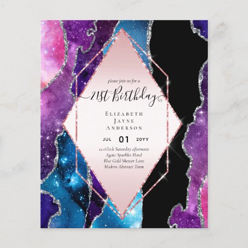 BUDGET 21st Birthday Glittery AGATE Sparkle Invite Flyer