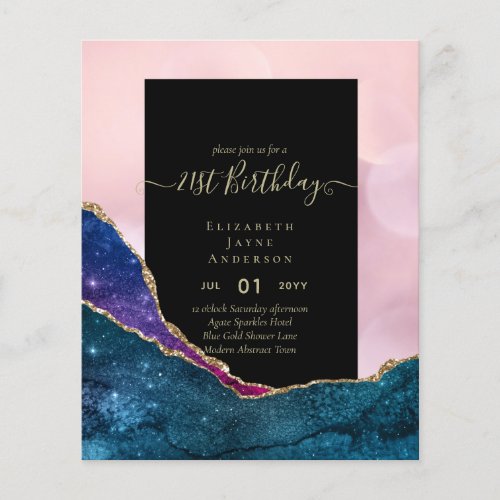 BUDGET 21st Birthday Glittery AGATE Sparkle Invite Flyer