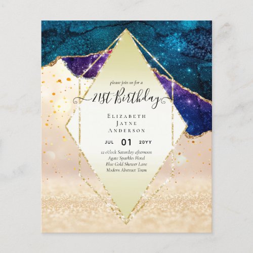 BUDGET 21st Birthday Glittery AGATE Sparkle Invite Flyer