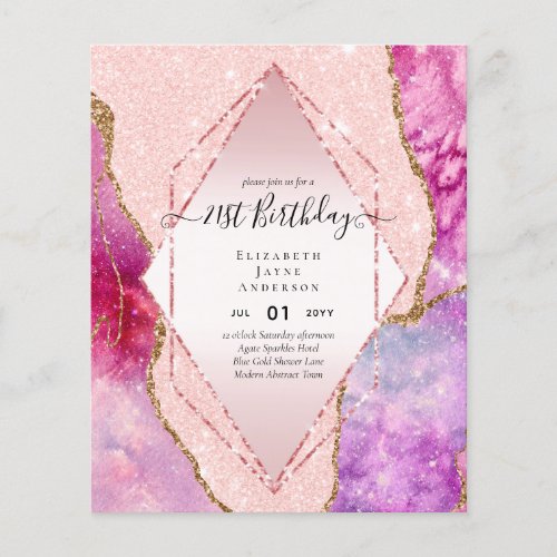 BUDGET 21st Birthday Glittery AGATE Sparkle Invite Flyer