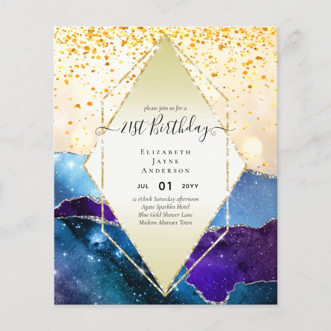 BUDGET 21st Birthday Glittery AGATE Sparkle Invite Flyer (Front)