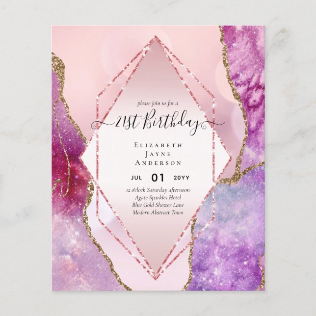 BUDGET 21st Birthday Glittery AGATE Sparkle Invite Flyer (Front)